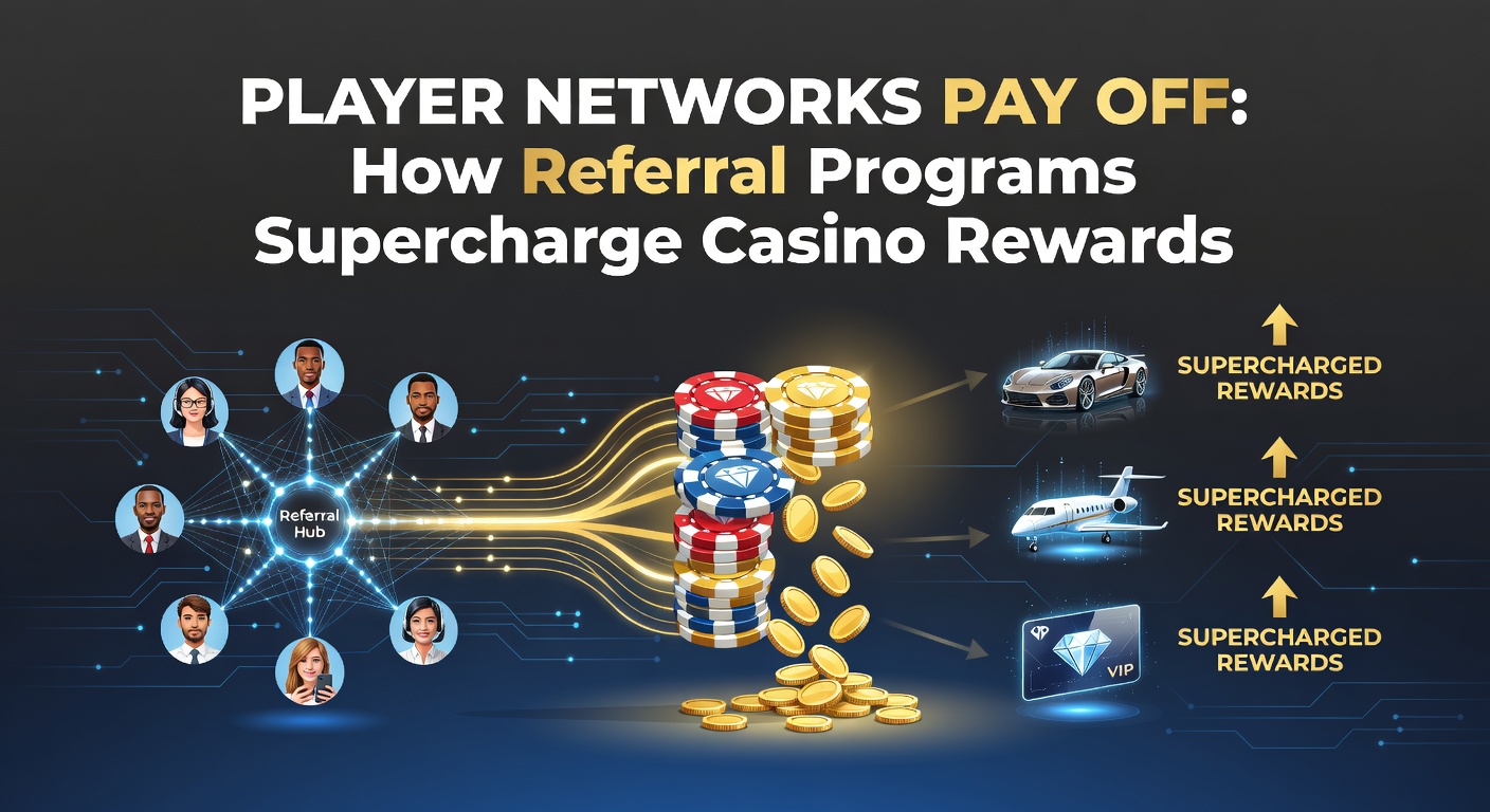 Gruppe von Spielern, die sich über Referral-Programme verbinden und Belohnungen teilen, mit Casino-Chips und Smartphones im Vordergrund